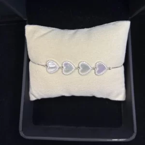 925 Sterling Silver Heart Bracelet with Mother-of-Pearl Inlay & Zirconia Halo